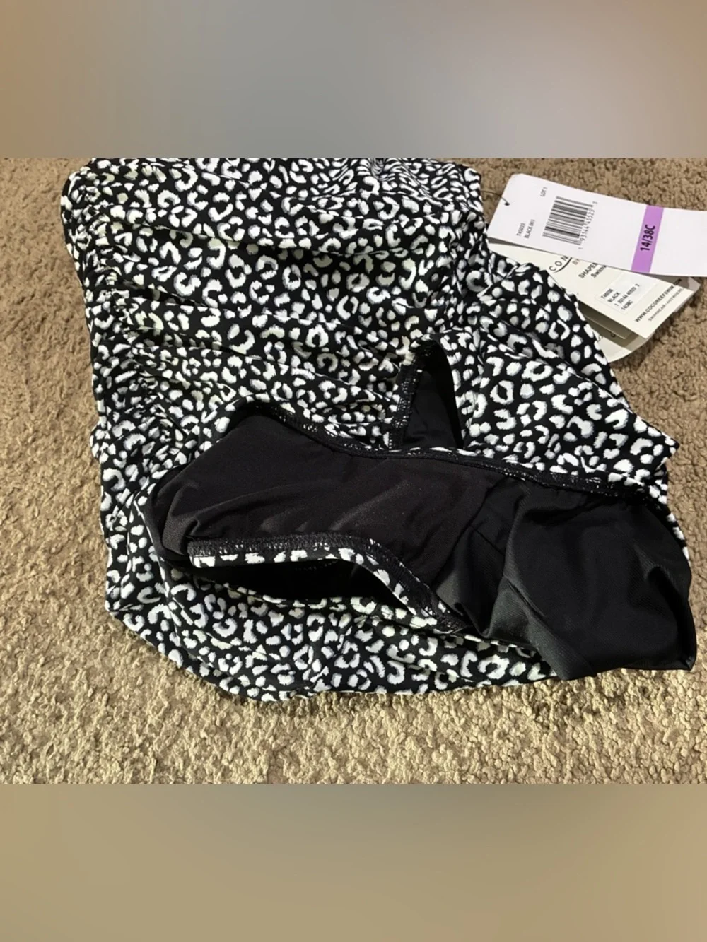 COCO REEF Contours Black Villa Cheetah Solitaire V-Neck Shapewear Swim Sz 14/38C - Picture 5 of 14